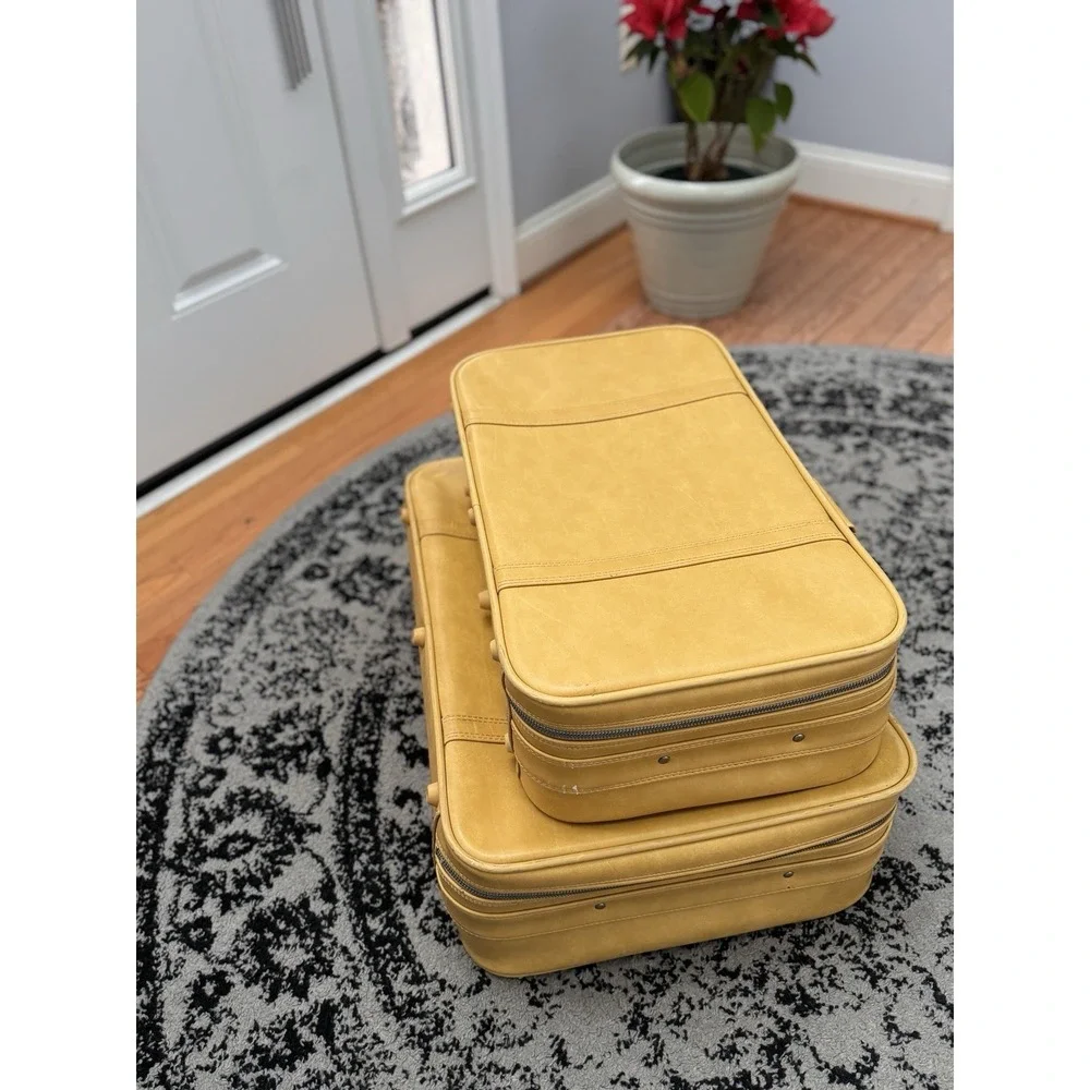 Vintage American Tourister ESCORT Suitcase Set 2pc Mustard Yellow Retro 70s MCM